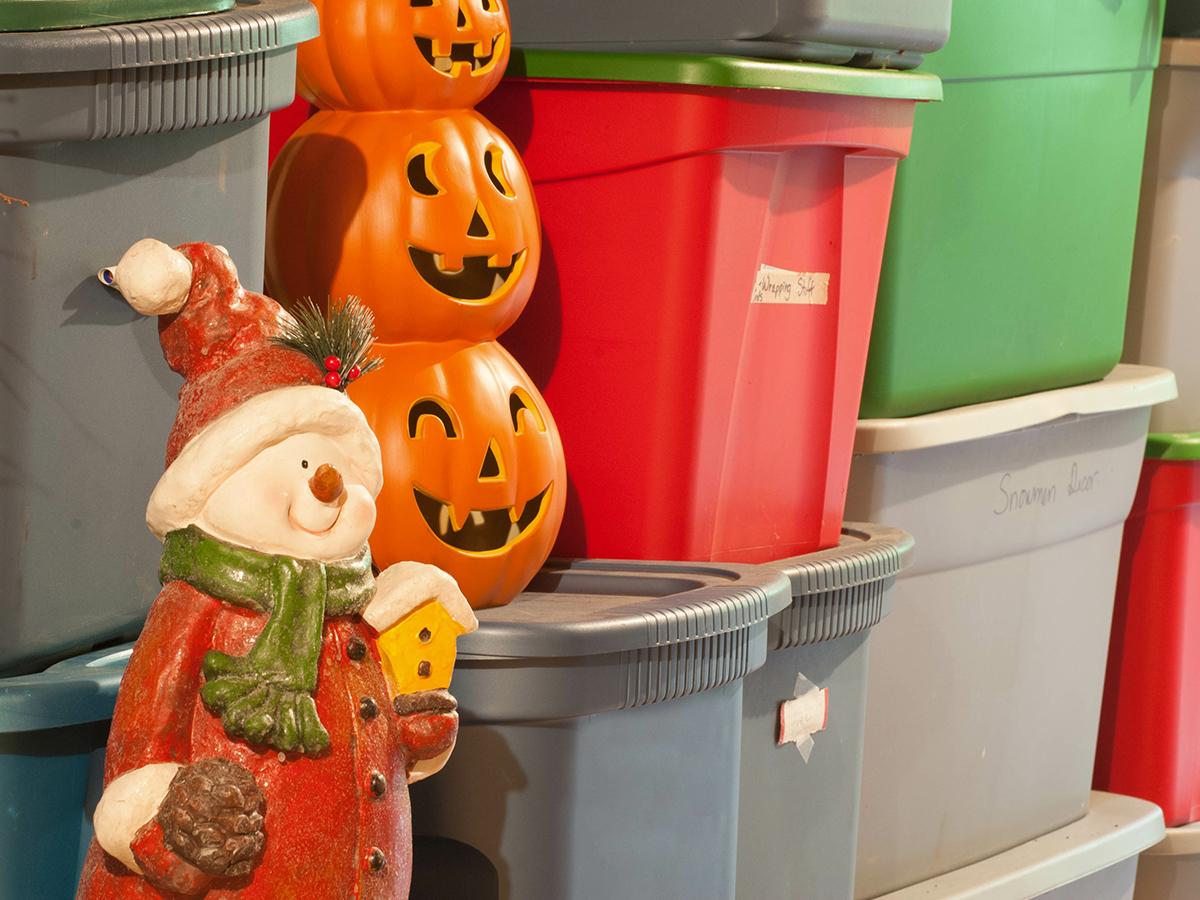 Use plastic storage bins and label them for all your seasonal items.